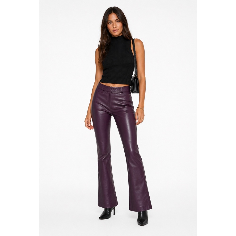 Brown Thomas Purple Real Leather Bootcut Pants Women's US 2 High Rise